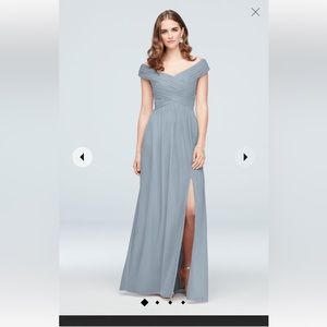 David’s Bridal Bridesmaid Dress size 12 in Dusty Blue Criss Cross of Shoulder